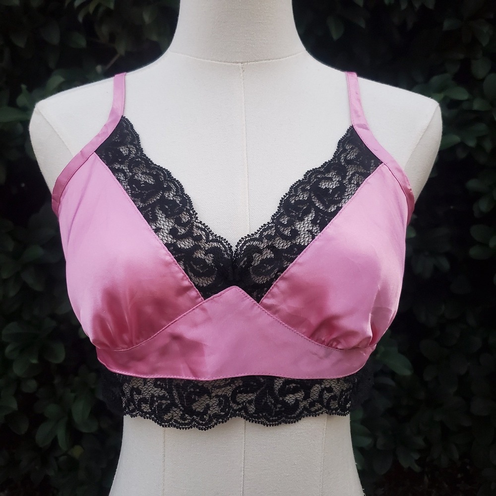 Vintage Gold Label Victorias Secret Pink Satin Lace Babydoll‎ Crop Top Womens S